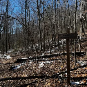 Trail sign where the trail leaves the road
